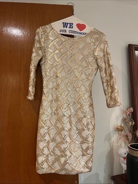 As U Wish Gold Sequin Long Sleeve Sheath Dress